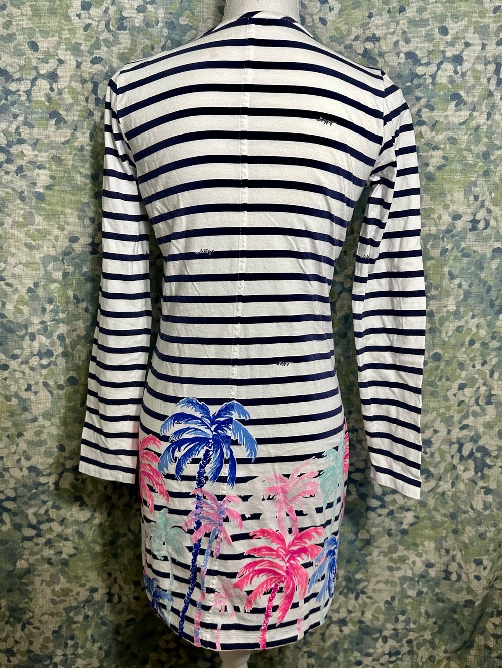 Lilly Pulitzer Palm Tree Stripe Shift Dress White Navy Pink Size S - Picture 6 of 6